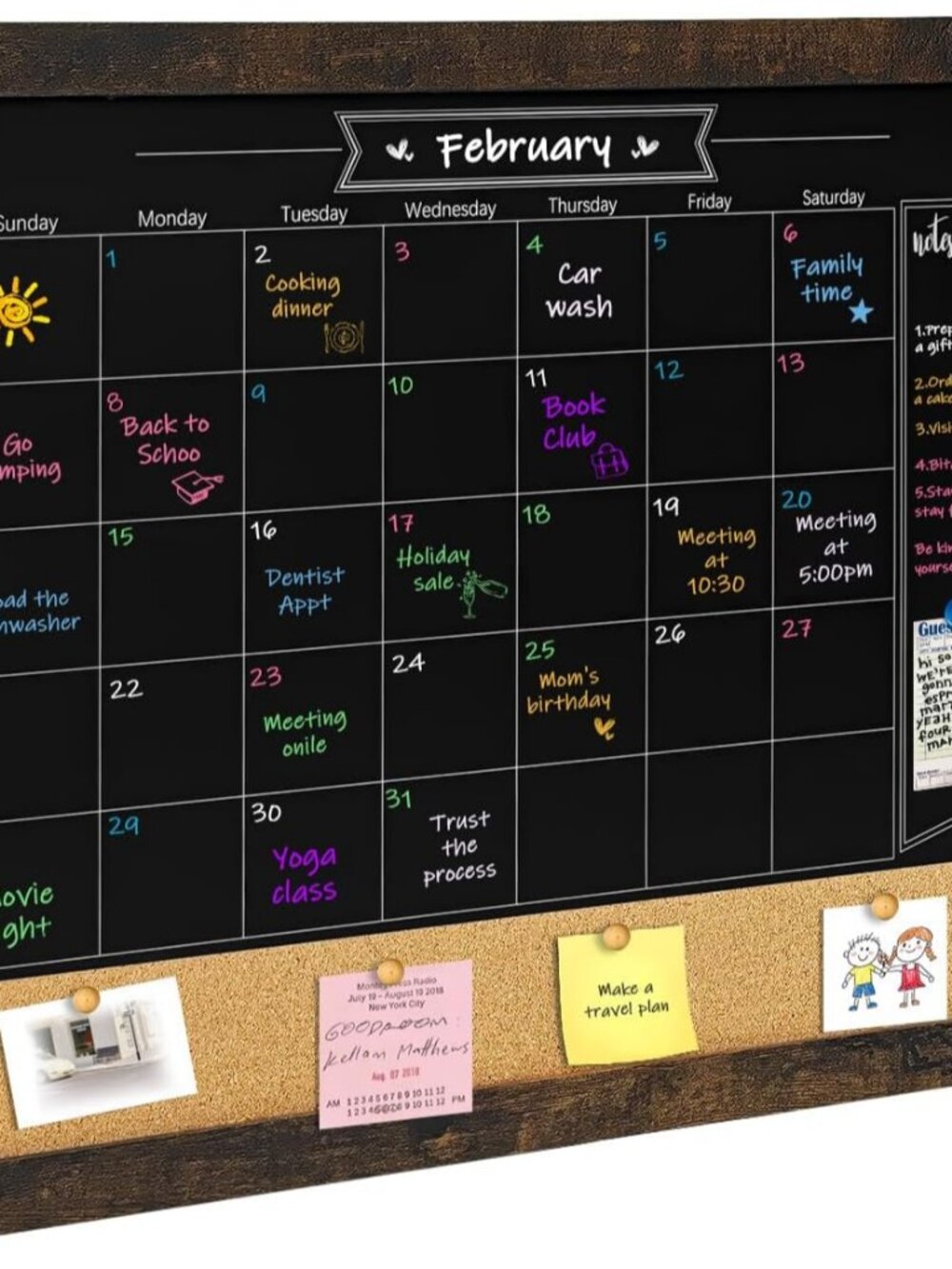 Small Magnetic Chalkboard Calendar Corkboard, Combination Chalk Board Bulletin B